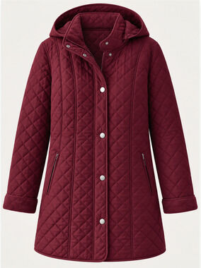 NEW COLDWATER CREEK WINE QUILTED HOODED CAR COAT SZ S